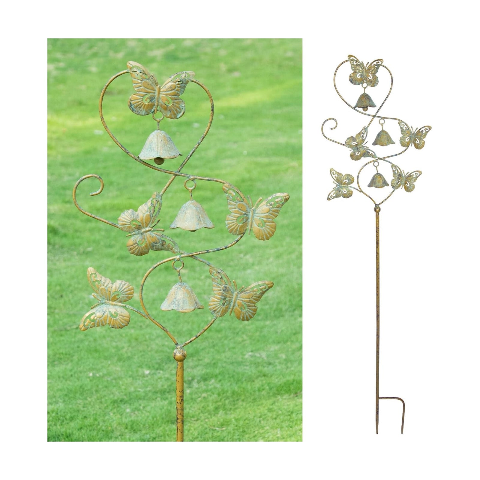 Butterflies Metal Garden Decor,Outdoor Decorative Garden Stakes with Bells | 47.6"H Butterfly Garden Stakes,Yard