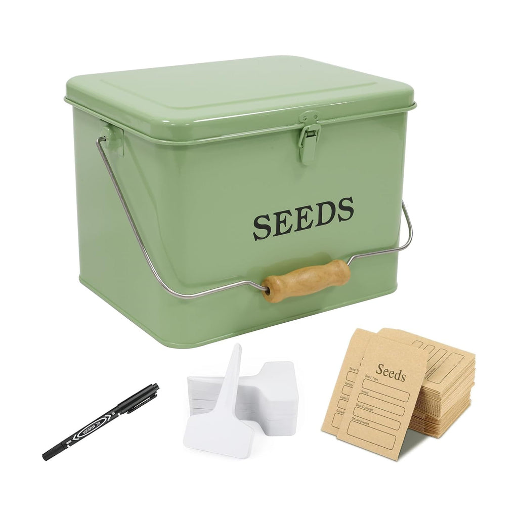Seed Storage, Metal Seed Box with Safety Lock & Handle, 3 Dividers Seed Organizer Seed Container Storage, Professional