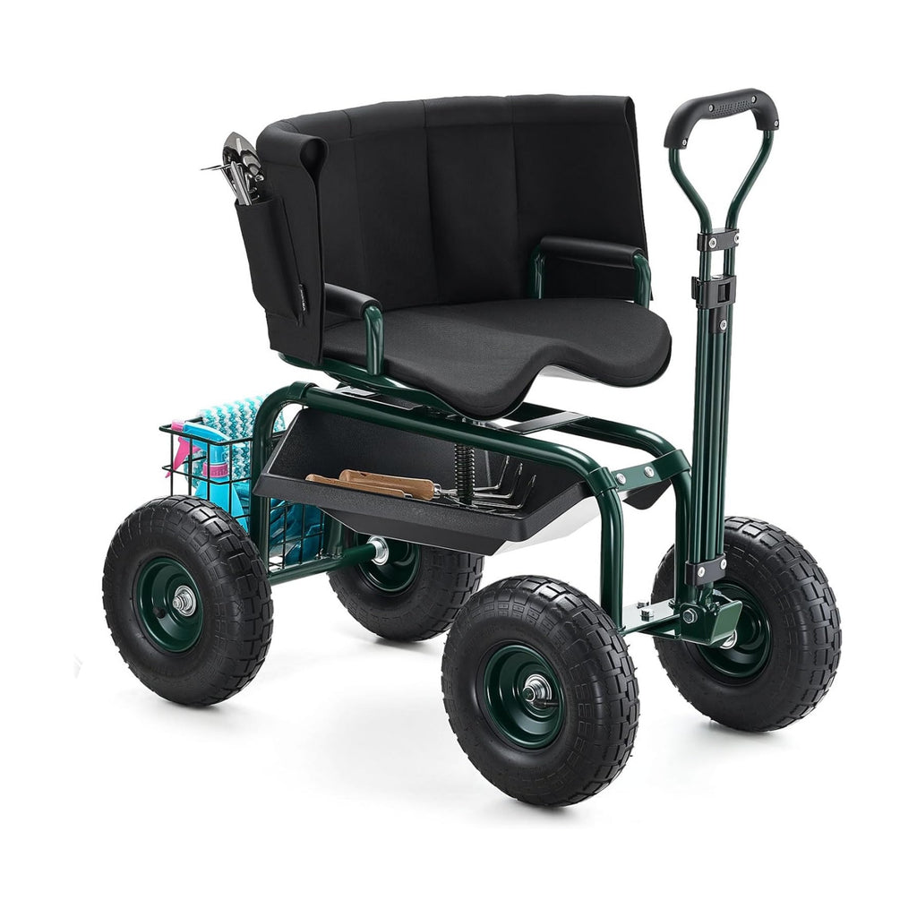 VEVOR Garden Seat with Wheels, Rolling Garden Stool with Height Adjustable & 360° Swivel Seat, 400lbs Weight Capacity