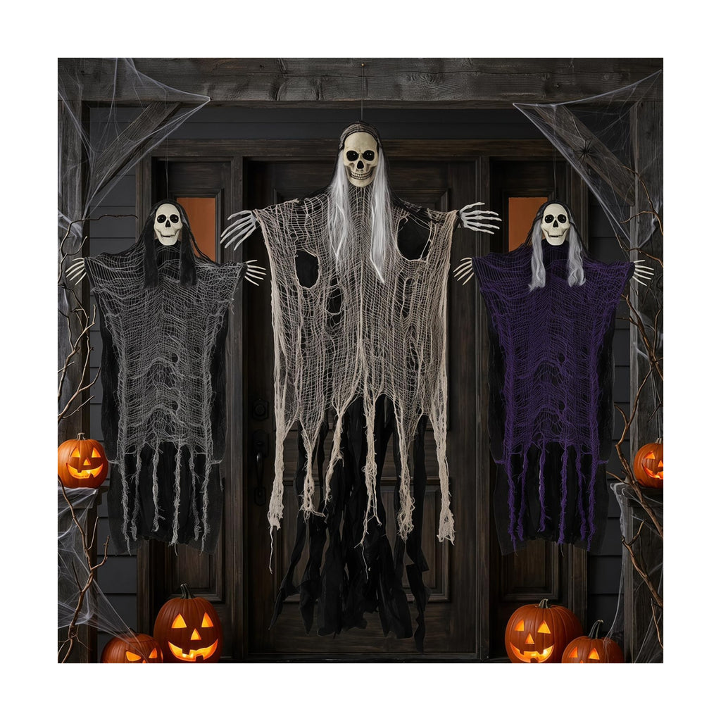 3PCS Scary Hanging Ghosts,Halloween Grim Reaper Skeleton Halloween Decor.