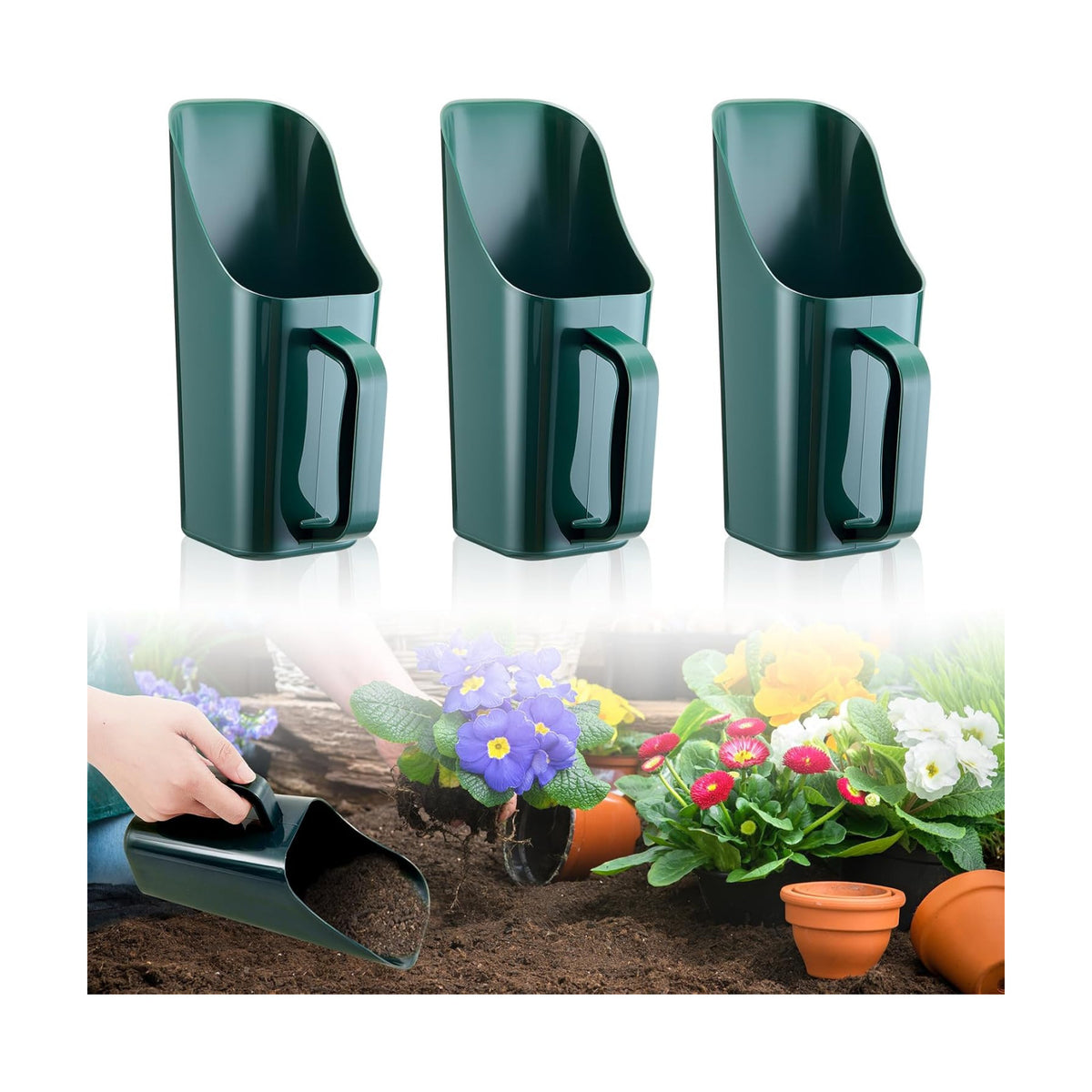 3 Pack Large Soil Scoop Plastic Garden Tool with Sifting Holes