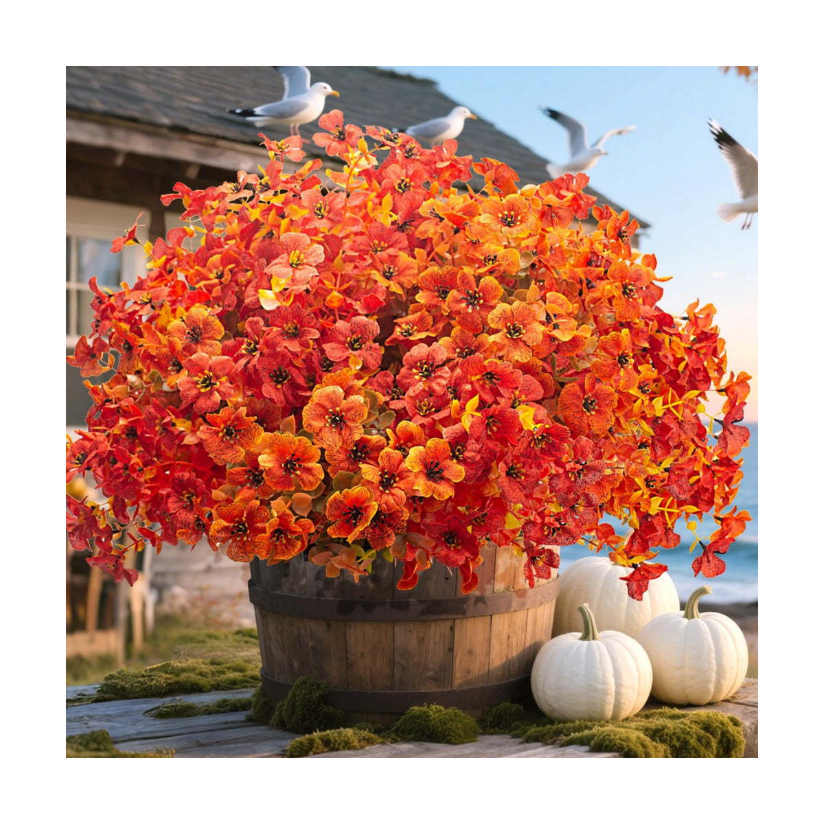 Grunyia 20 Bundles UV Resistant Artificial Fall Flowers Outdoor - Fake Autumn Plants for Thanksgiving Porch, Pumpkin Decor | All-Weather Faux Eucalyptus & Daisy (Fall Mix)