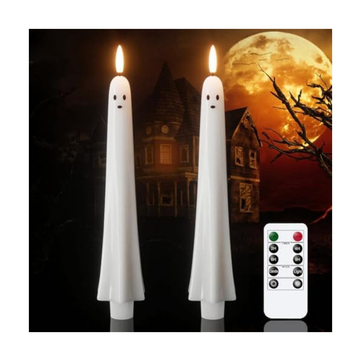 Wondise Halloween Ghost Flameless Taper Candles with Remote & Timer