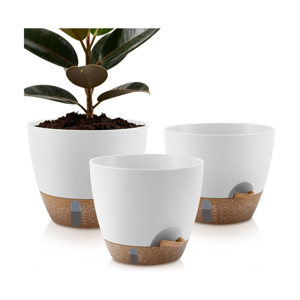 QRRICA 12/10/9 Inch Self-Watering Plant Pots with Water Level Indicator, Drainage Holes & Saucers – Large Plastic