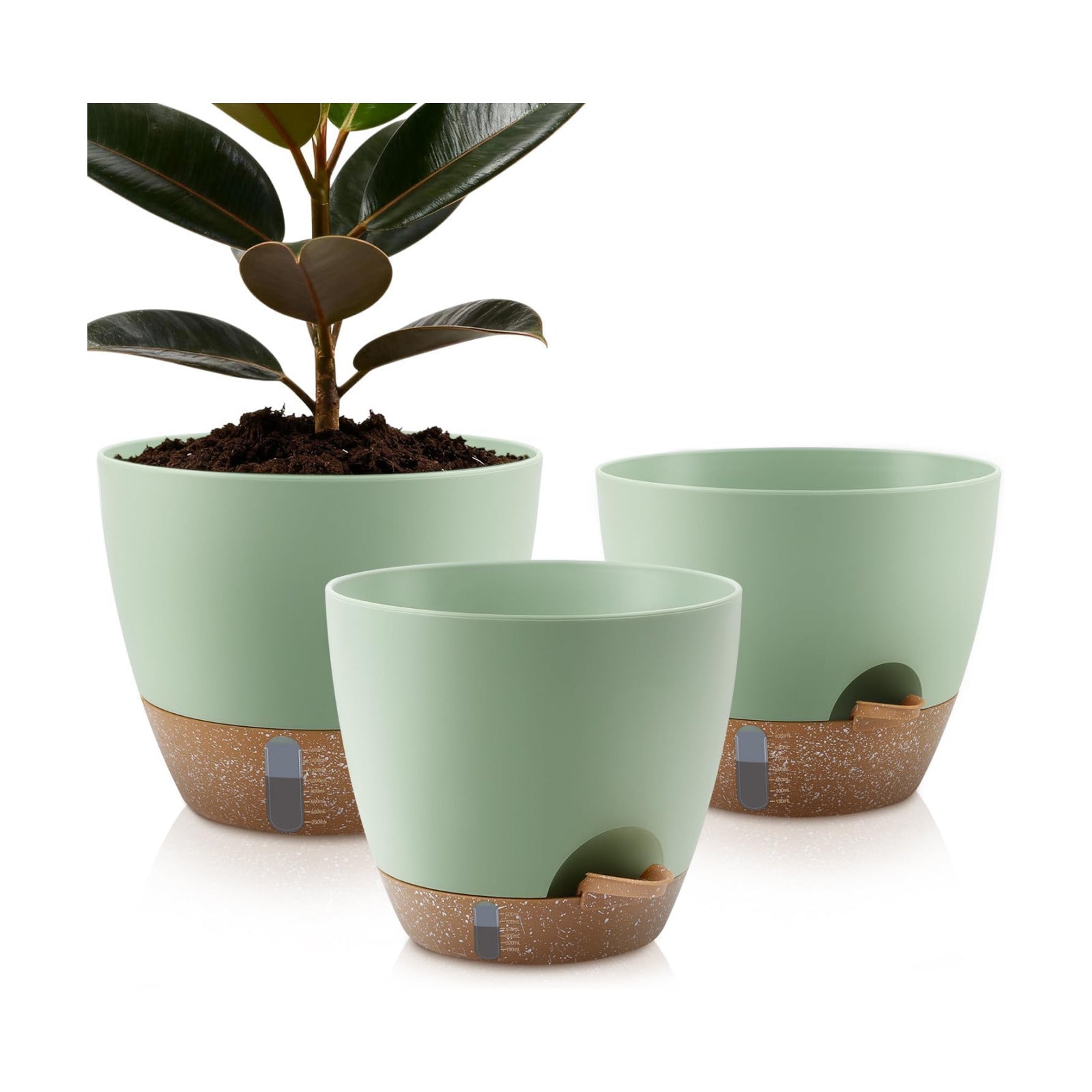 QRRICA 12/10/9 Inch Self-Watering Plant Pots with Water Level Indicator, Drainage Holes & Saucers – Large Plastic