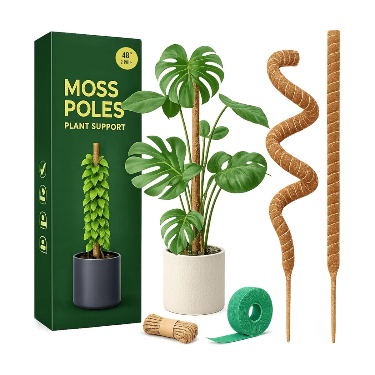 Moss Pole Monstera Plant Support, 2 Pack 48in Bendable Indoor Plant Stakes