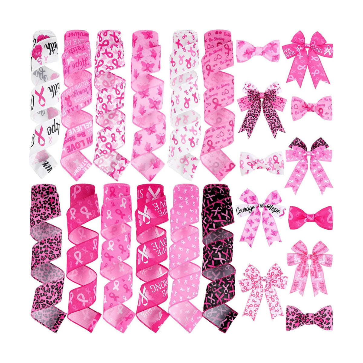 12 Rolls 60 Yards Breast Cancer Wired Ribbon Pink Butterfly Bows