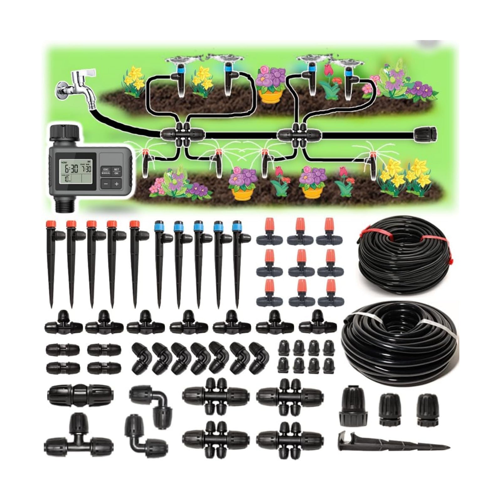 233FT Drip Irrigation System with Timer for Garden Kit Automatic Irrigation Equipment Lock Fittings Micro Drip 360