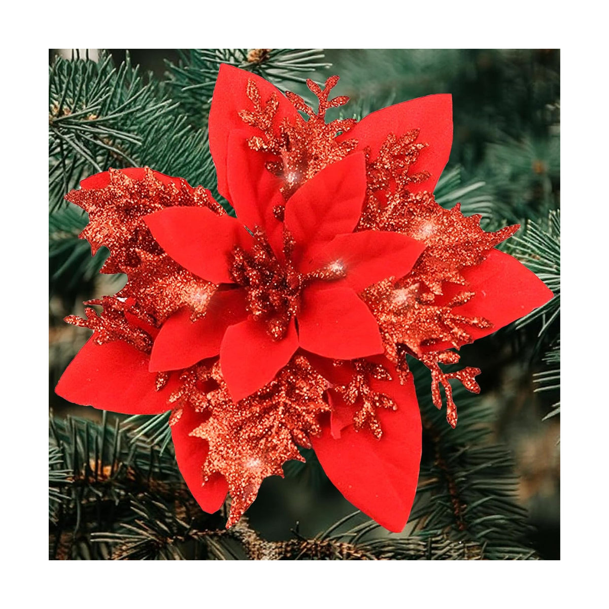 Cliselda 30Pcs 5.9" Red Poinsettias Artificial Christmas Flowers with Clips