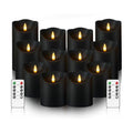 kakoya Flameless LED Candles Battery Operated with Remote and Timer,Flickering Electric Fake Plastic Pillar Candles Set of 12(D3 x H 3" 4" 5") Black