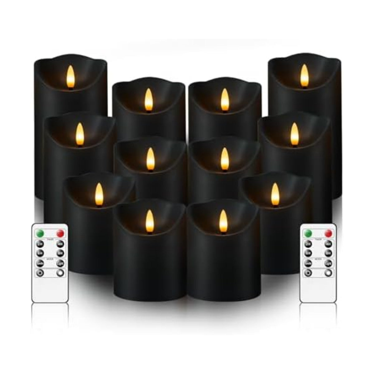 kakoya Flameless LED Candles Battery Operated with Remote and Timer,Flickering Electric Fake Plastic Pillar Candles Set of 12(D3 x H 3" 4" 5") Black