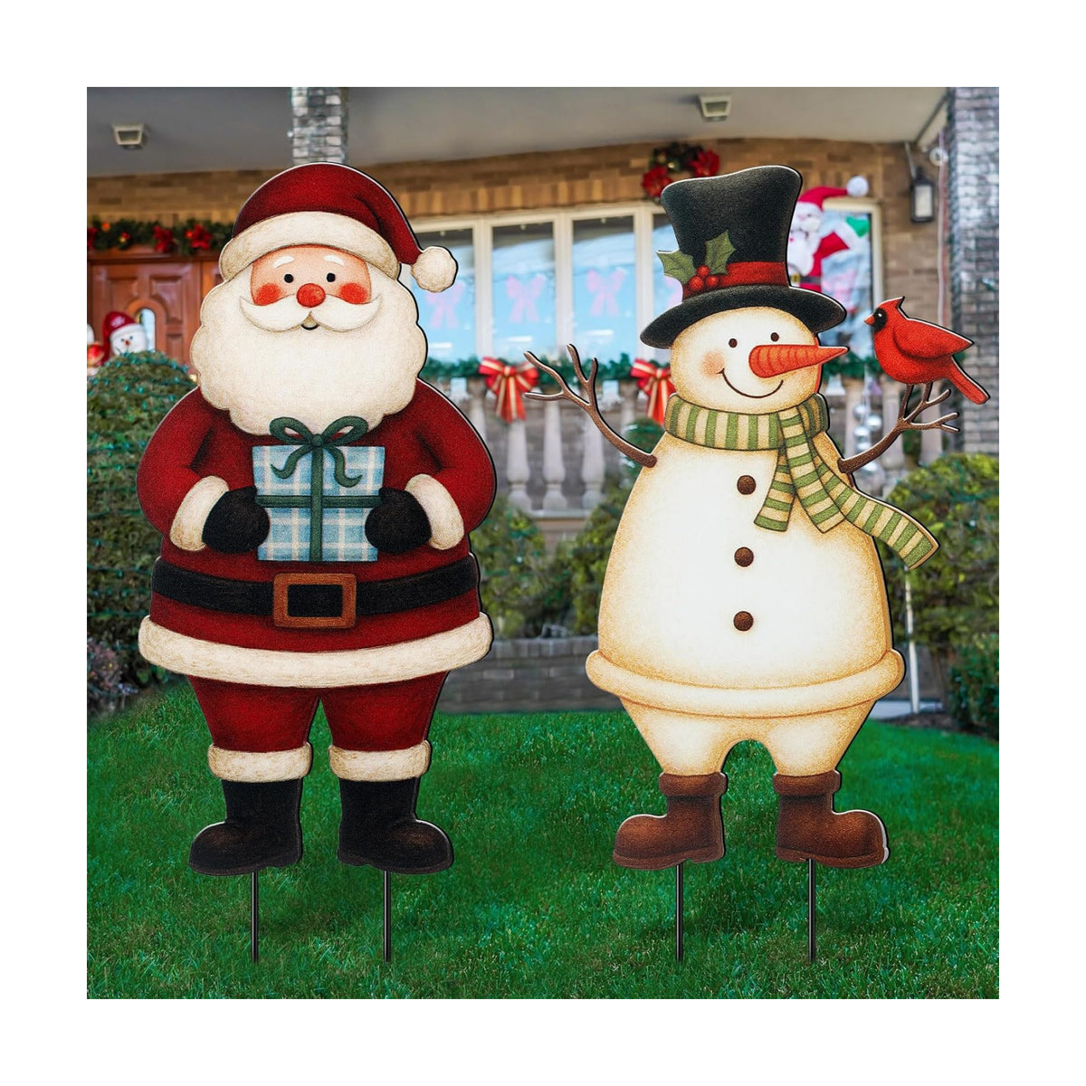 2 Pack Christmas Yard Stake, 3D Santa Snowman Metal Metal Stake