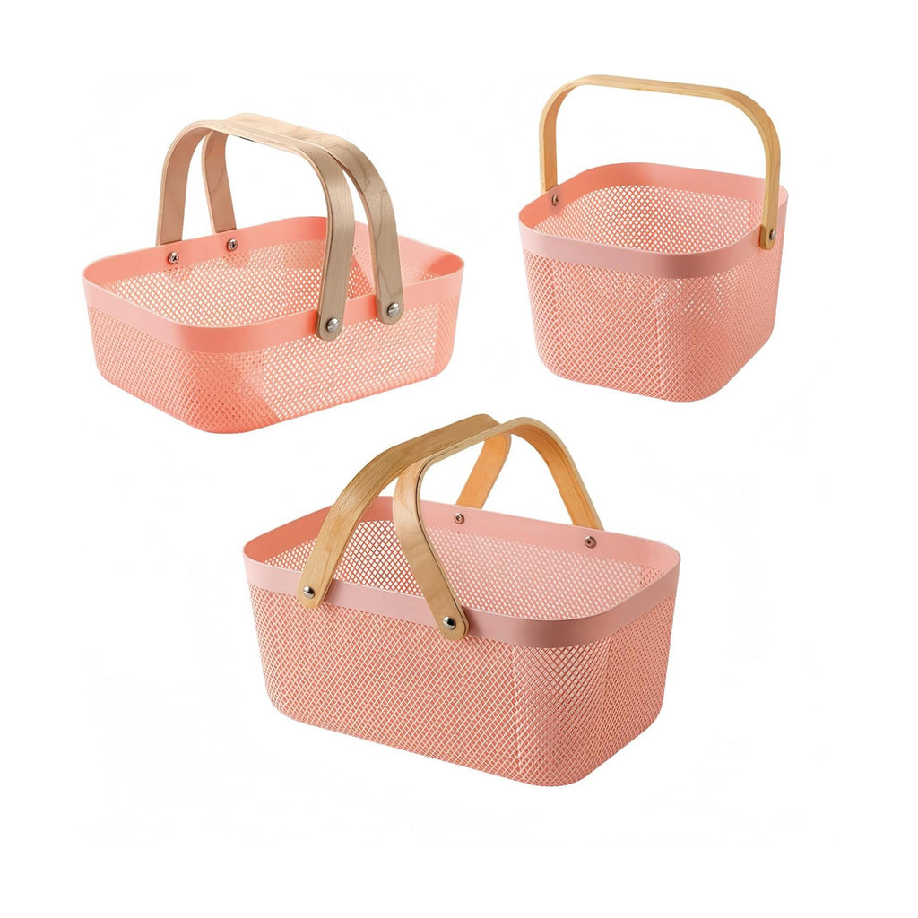 3pcs Collapsible Wooden Handle Plastic Harvest Basket - Rectangular Garden Storage Basket for Picking and Collecting