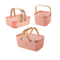 3pcs Collapsible Wooden Handle Plastic Harvest Basket - Rectangular Garden Storage Basket for Picking and Collecting