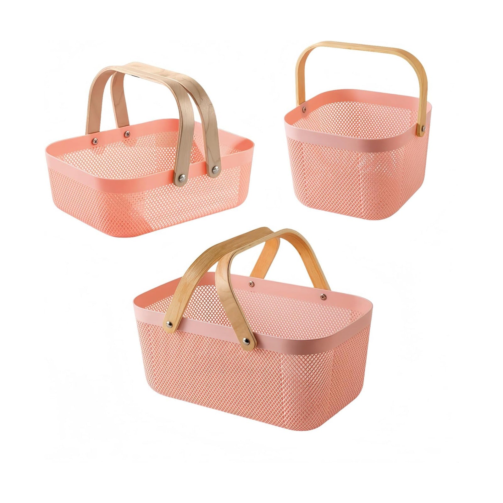 3pcs Collapsible Wooden Handle Plastic Harvest Basket - Rectangular Garden Storage Basket for Picking and Collecting