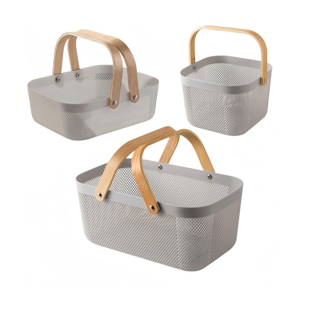 3pcs Collapsible Wooden Handle Plastic Harvest Basket - Rectangular Garden Storage Basket for Picking and Collecting
