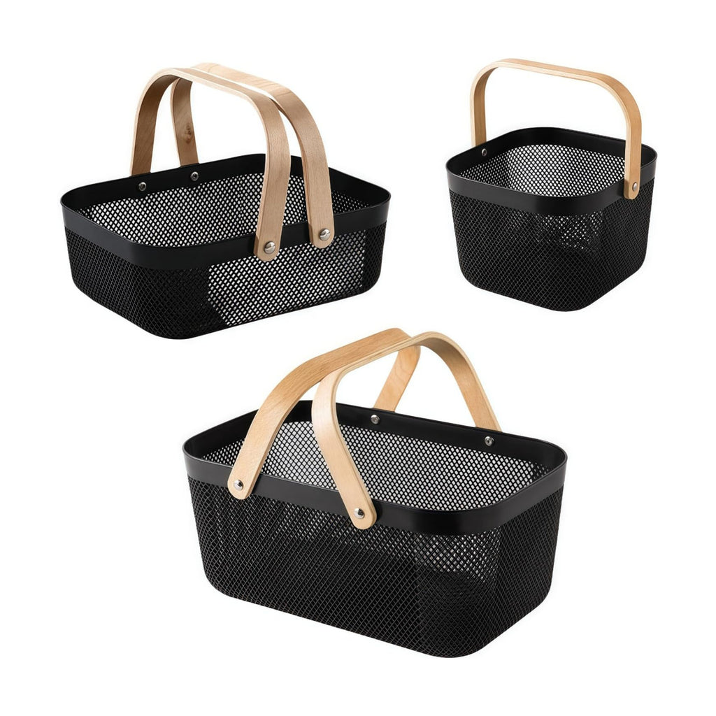 3pcs Collapsible Wooden Handle Plastic Harvest Basket - Rectangular Garden Storage Basket for Picking and Collecting