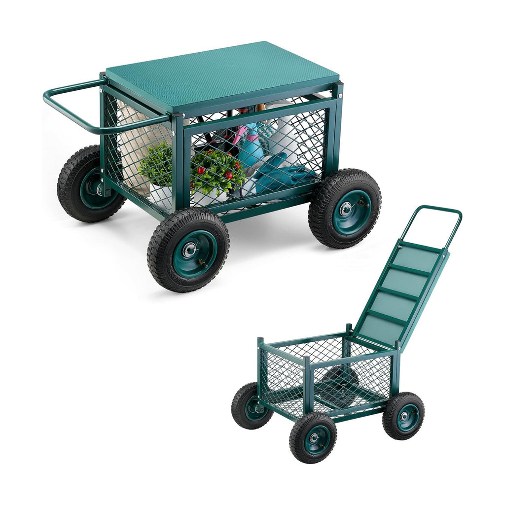VEVOR Rolling Garden Cart with Seat, Metal Rolling Garden Work Seat with Wheels, Supports up to 400 LBS, Heavy Duty