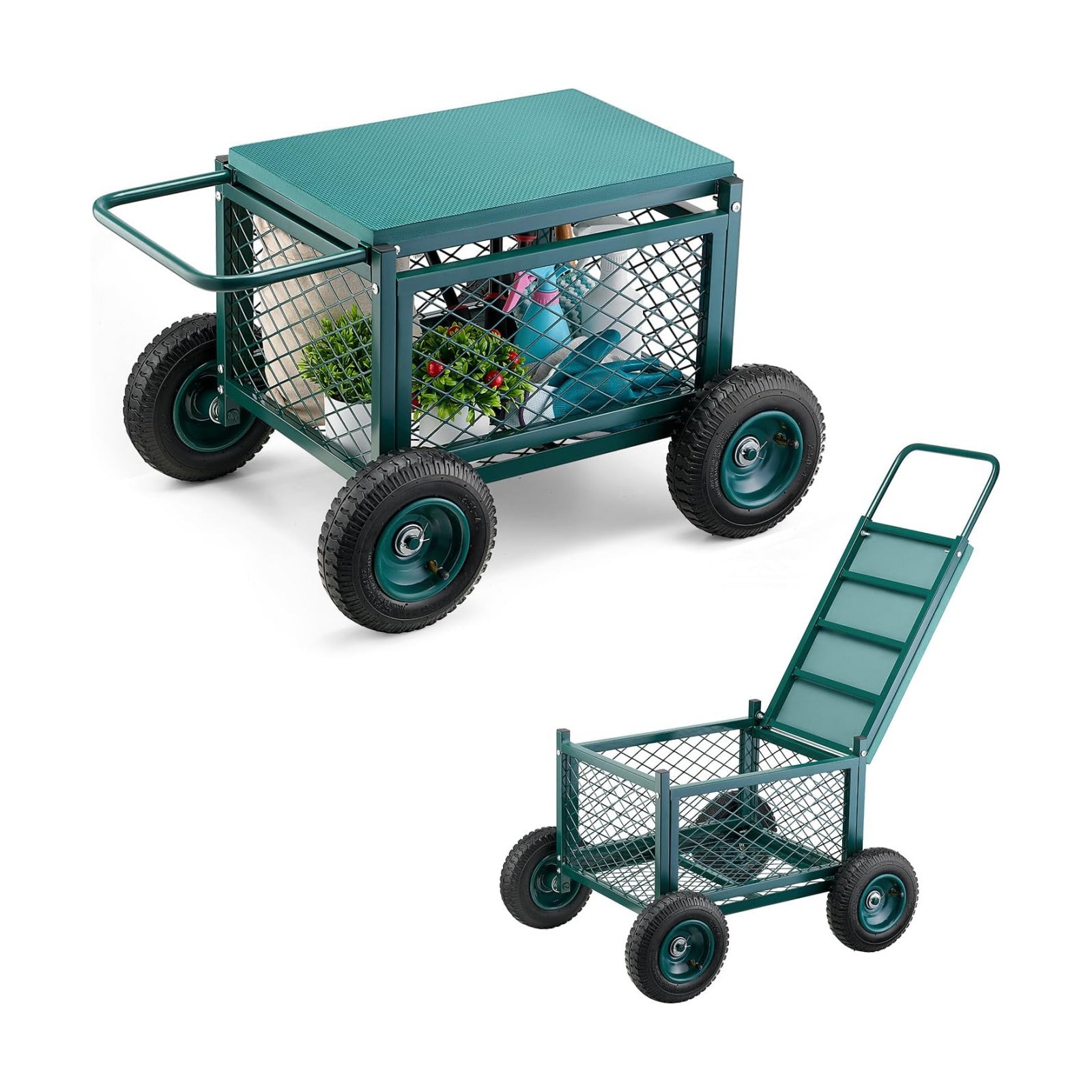VEVOR Rolling Garden Cart with Seat, Metal Rolling Garden Work Seat with Wheels, Supports up to 400 LBS, Heavy Duty
