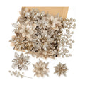 N&T NIETING 24 Pcs Christmas Poinsettia Artificial Flowers & Glitter Berries Stems Kit Christmas Floral Picks Christmas Tree Garland Wreath Filler Ornaments for Home Party Xmas Decor, Champagne Gold