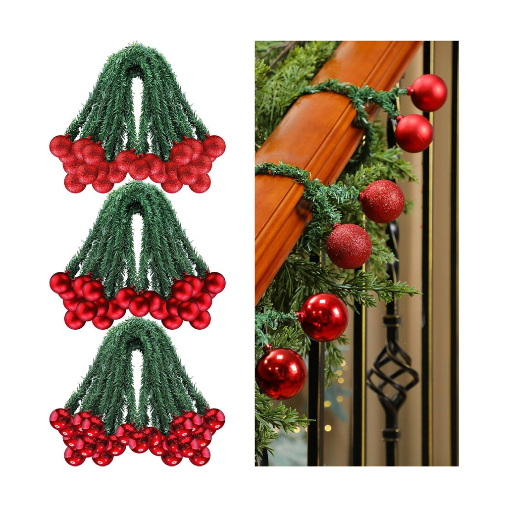 Dingion 30 Pcs 20 Inches Christmas Garland Ties with Balls Decorative Twist Ties for Banister Stairs Railing Reusable Flexible Twist for Home Xmas Holiday Decor Gift Craft Wrapping(Red)