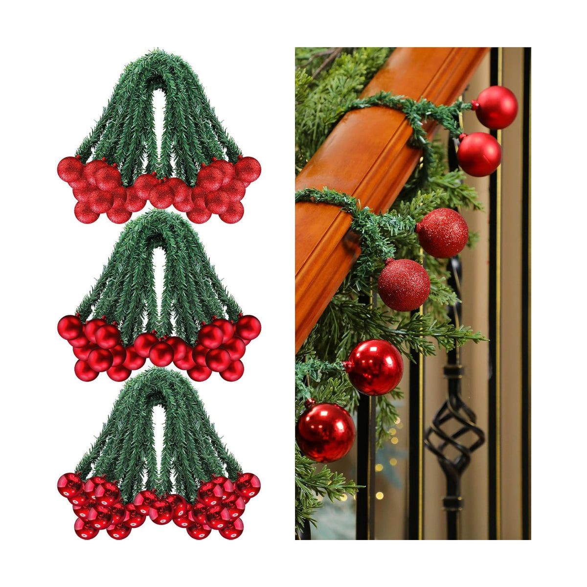 Dingion 30 Pcs 20 Inches Christmas Garland Ties with Balls Decorative Twist Ties for Banister Stairs Railing Reusable Flexible Twist for Home Xmas Holiday Decor Gift Craft Wrapping(Red)