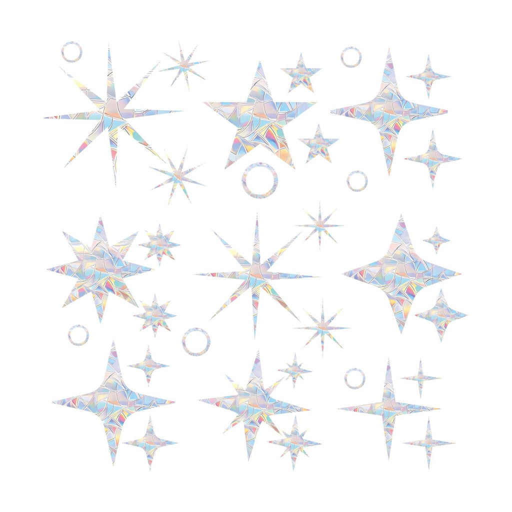 33PCS Star Window Stickers Prevent Birds from Hitting Windows, Rainbow Sun Catcher Stickers No Glue Required, Non-Adhesive Reusable Vinyl Rainbow Stickers