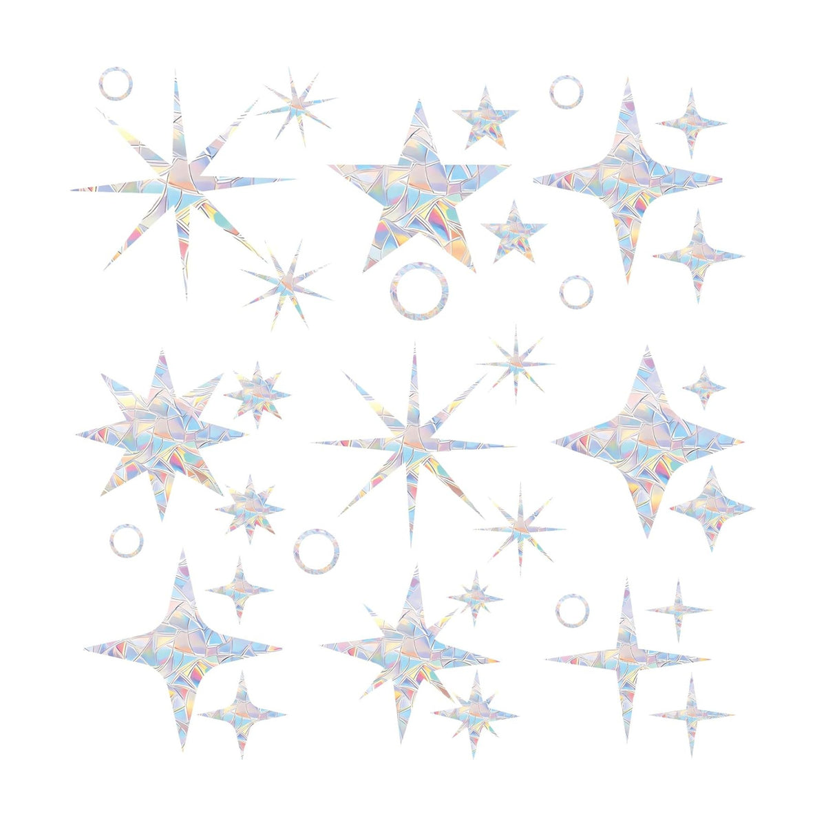 33PCS Star Window Stickers Prevent Birds from Hitting Windows, Rainbow Sun Catcher Stickers No Glue Required, Non-Adhesive Reusable Vinyl Rainbow Stickers