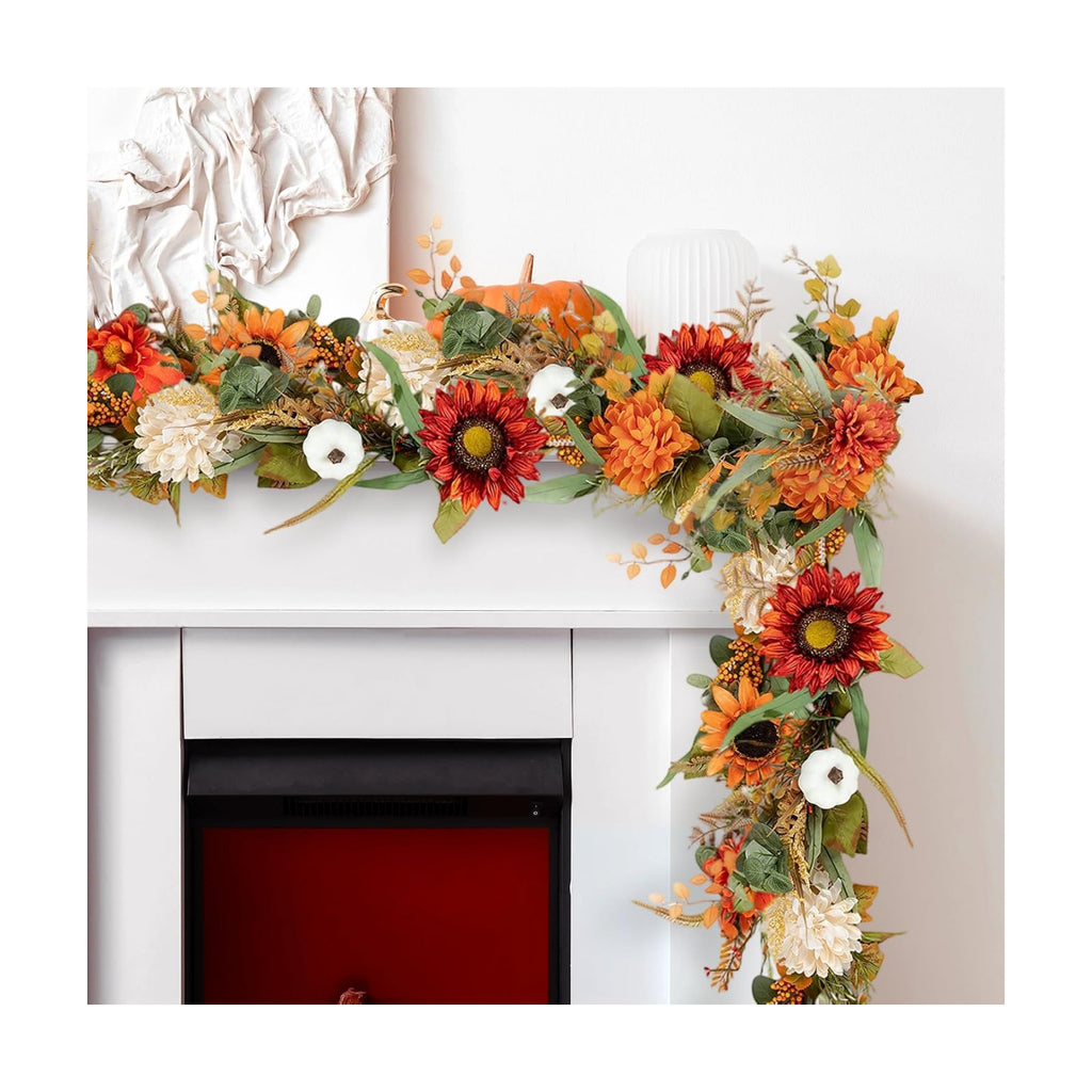NUPTIO Fall Garland with Sunflower Pumpkin: 6ft Fall Decor for Thanksgiving