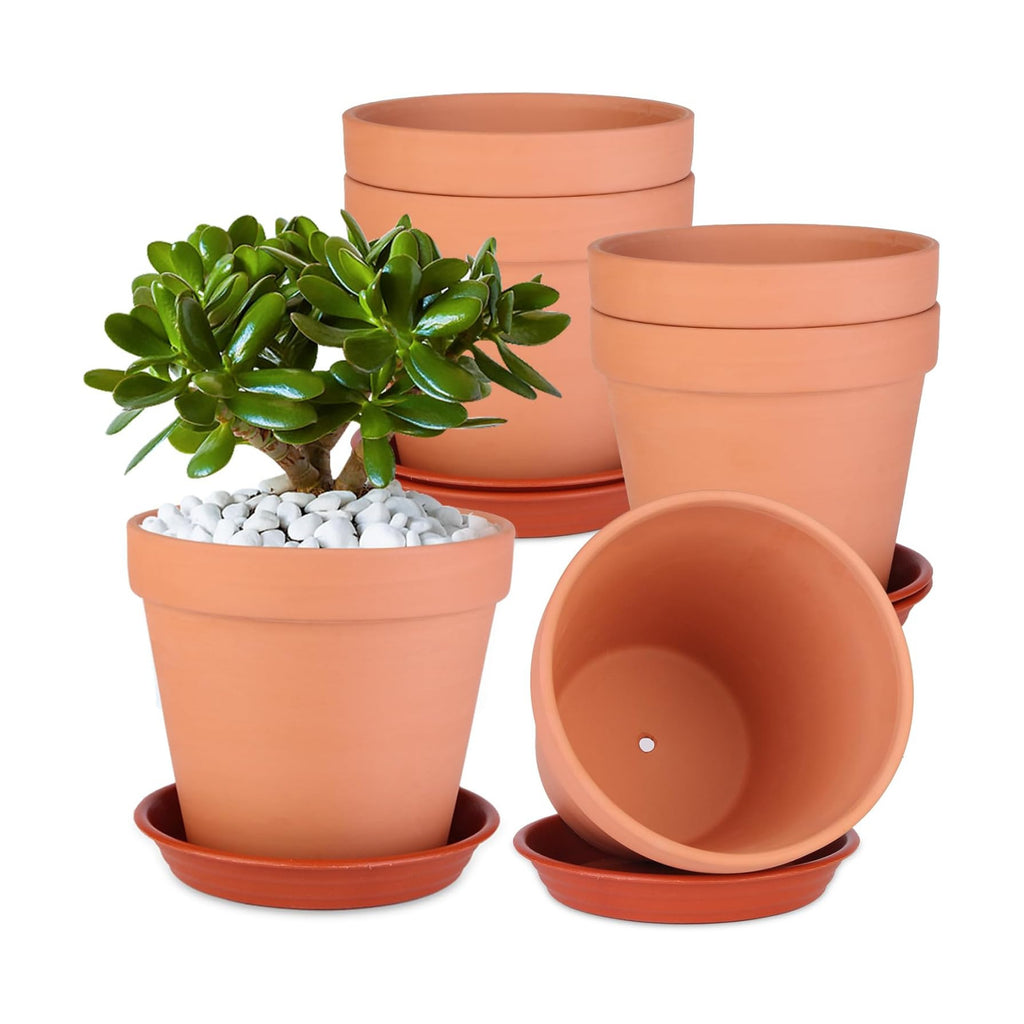6 Pack 6 Inch Terracotta & Clay Pots with Saucer for Plants, Large Terra Cotta Plant Pot with Drainage Hole, Flowerpot