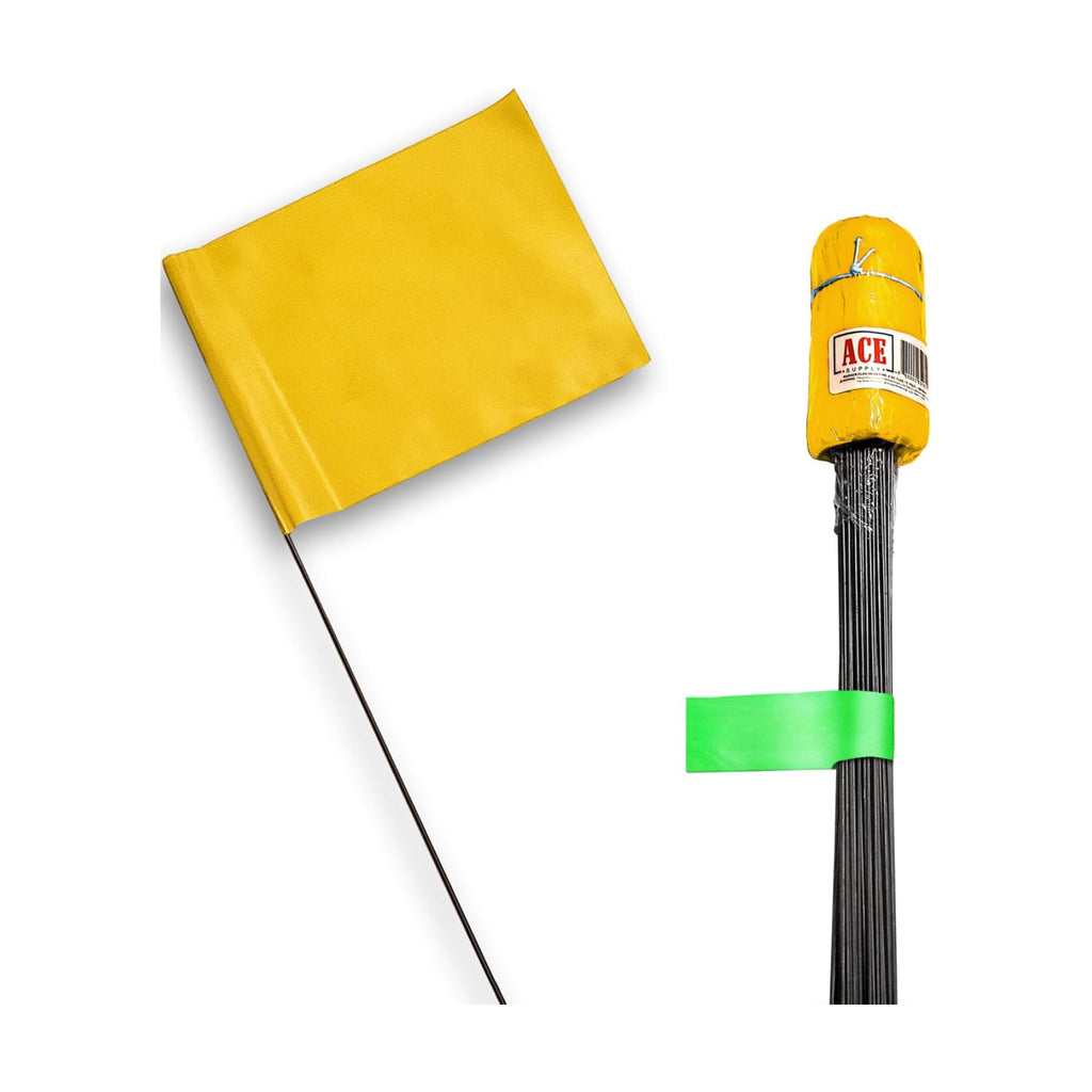 Yellow Marking Flags 100 Pack - 4x5x30 Inch Yellow Flags for Yard - Markers For Lawn, Irrigation, Landscaping, Survey &