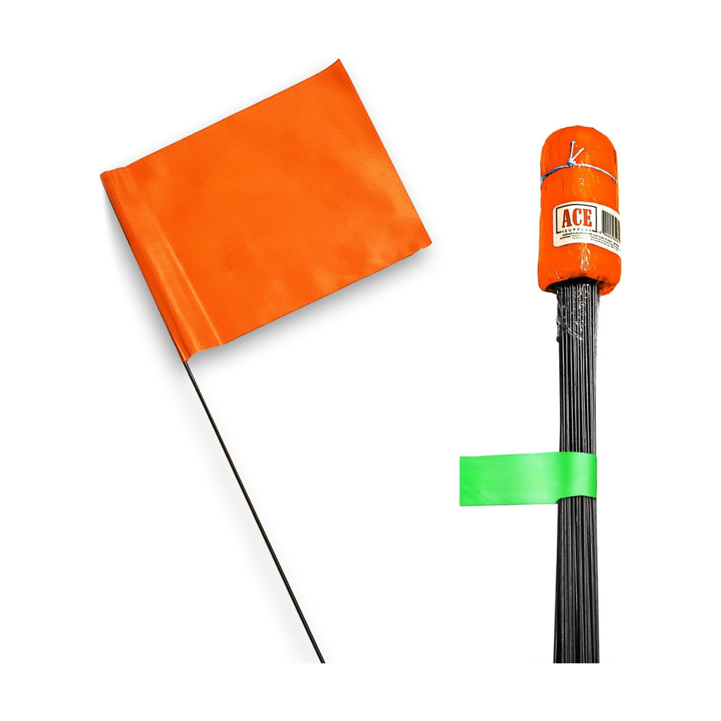 Orange Marking Flags 100 Pack - 4x5x21 Inch Orange Flags for Yard - Markers For Lawn, Irrigation, Landscaping, Survey &
