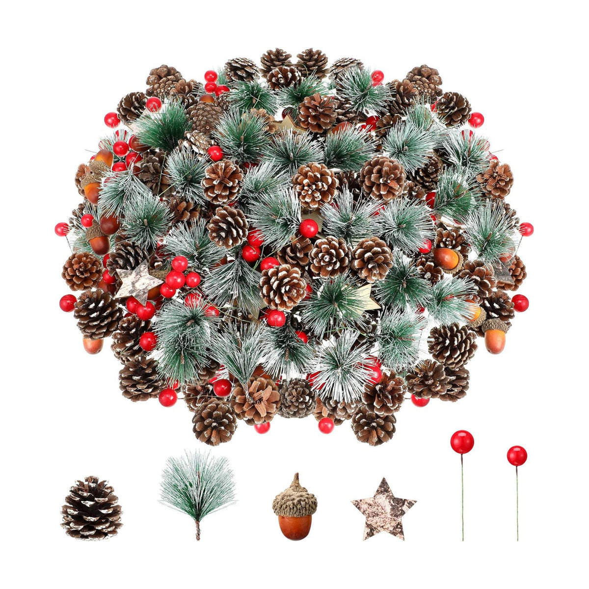 Riceshoot 540 Pcs Christmas Picks and Sprays Pine Cone Berries Set