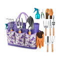 9-Piece Gardening Tools Set with Fashion Handbag, Purple | Rust-resistant steel garden tool set, Ergonomic Wooden
