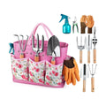 9-Piece Gardening Tools Set with Fashion Handbag, Pink | Rust-resistant steel garden tool set, Ergonomic Wooden Handle