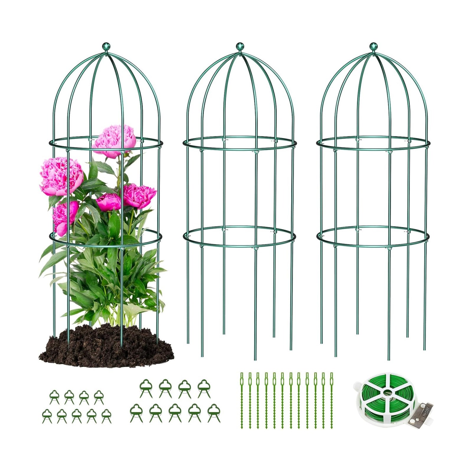 3 Pack Peony Cage, 17.7" x 47.2" Metal Plant Support Garden Trellis | Rustproof Tomato Cages Flowers Potted Obelisk