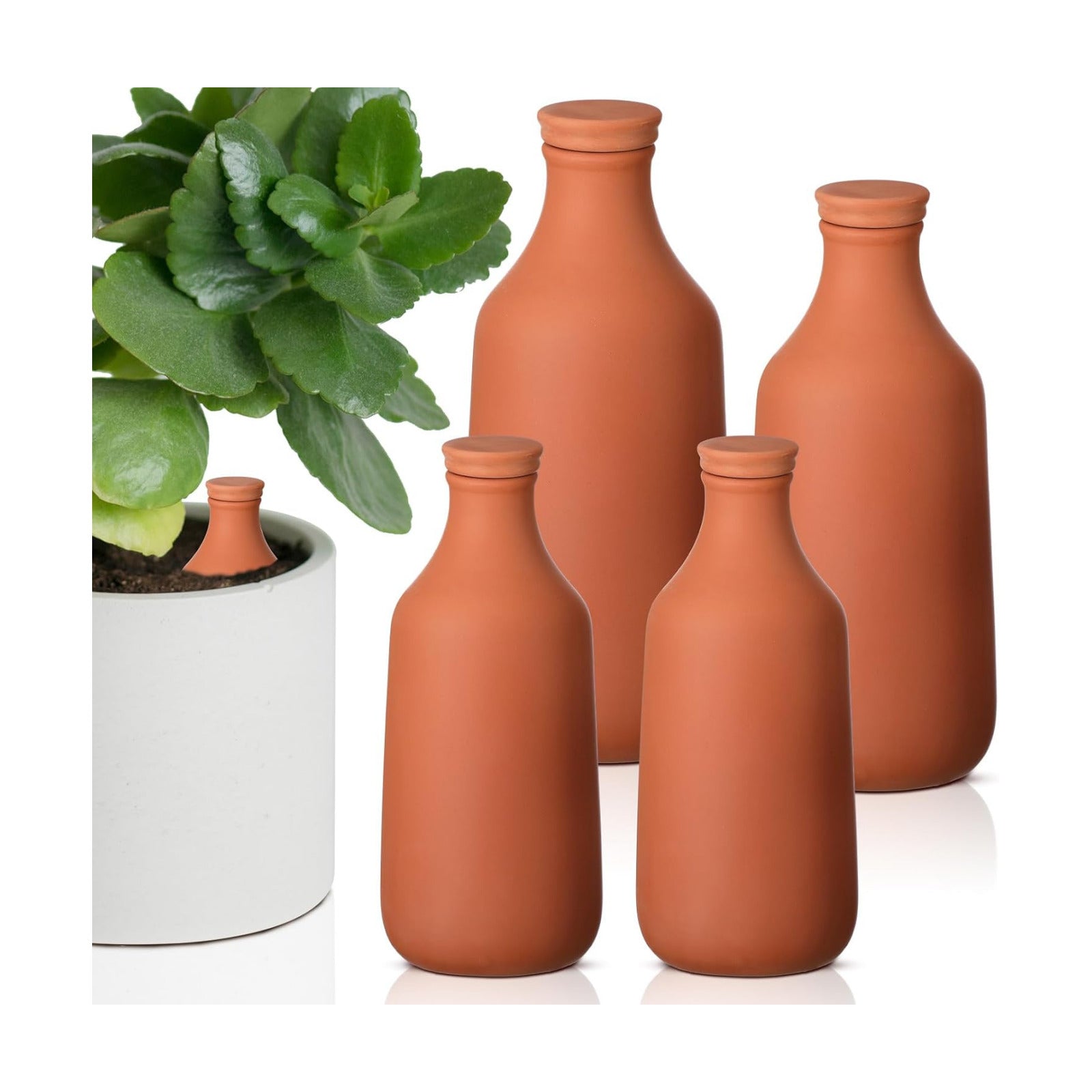 DoubleFill 4 Pcs 10, 16, 24 oz Ollas Terracotta Watering Pots Self Watering Planter Insert Terracotta Globes Clay for