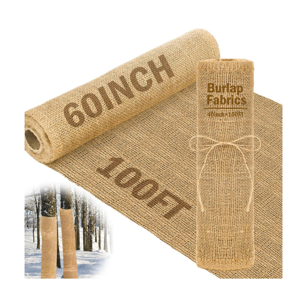 60 Inch x 100 ft Burlap Fabrics Roll Natural Burlap Garden Multipurpose Weed Barrier Garden Landscape Blankets Cloth