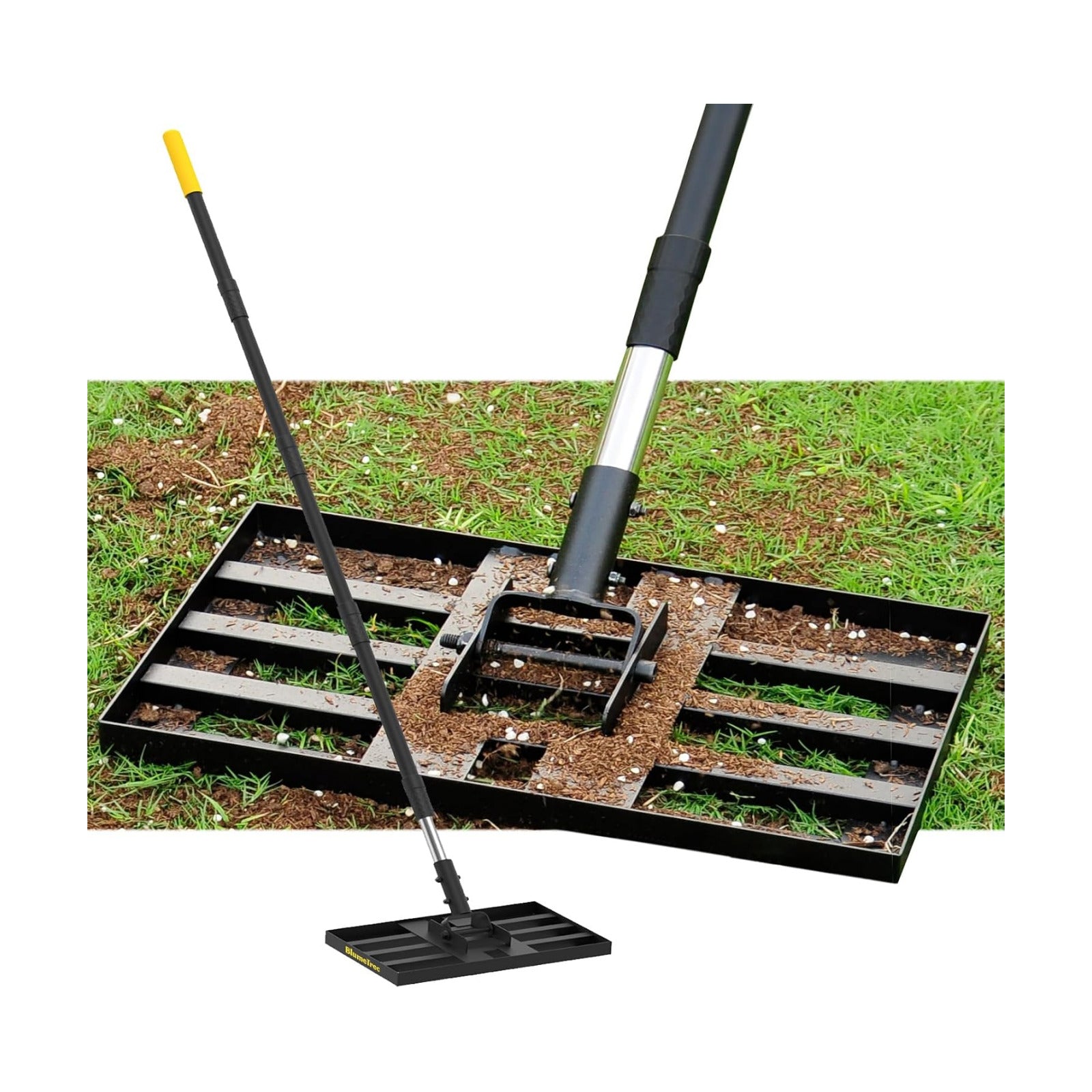 Lawn Leveling Rake, 17"x10" Heavy Duty Sand Leveling Tool with 6.7FT Stainless Steel Long Handle, Golf Rake for Soil
