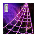 Spider Webs Halloween Decorations Lights - 250 LEDs Outdoor Halloween String Lights,8 Modes Remote Control 16.4Ft Spiderweb,Waterproof (Orange+Purple)