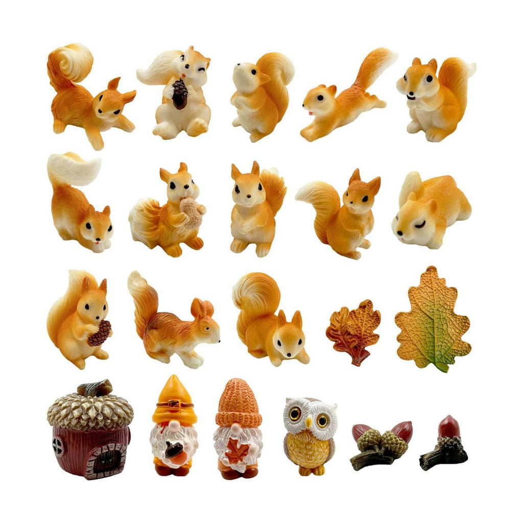 Miniature Squirrel Figurine, 21Pcs Mini Resin Squirrel Figures,Tiny Fall Forest Animals Figurines Fairy Garden Accessories for Outdoor Landscape Garden Lawn Pot DIY Cake Decorations