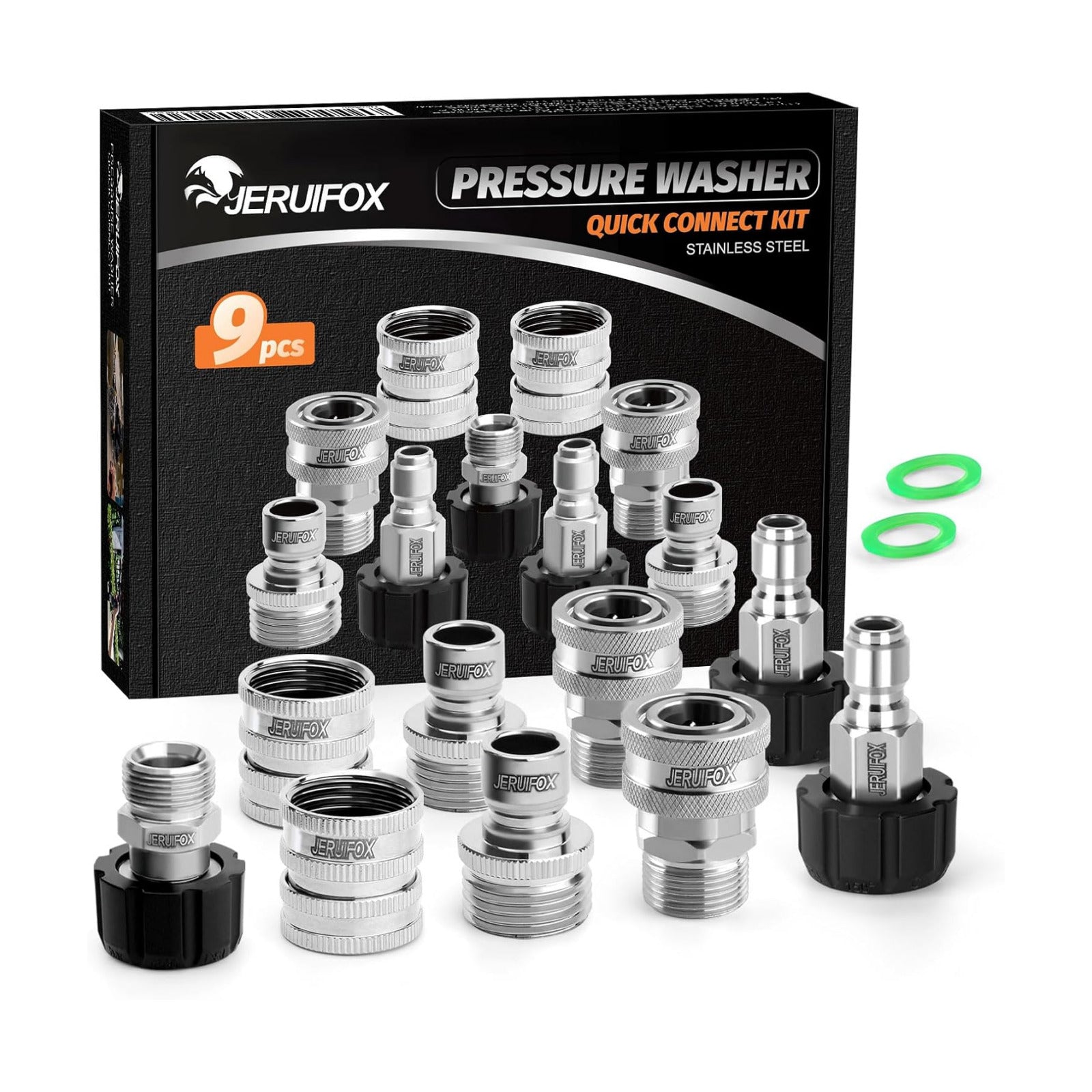 Pressure Washer Quick Connect Kit, Stainless Steel Pressure Washer Hose Adapter Set, M22 14mm Swivel to 3/8'' Male