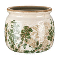 Vintage Planter Large Ceramic Plants Pot Beige Green Leaves Pot