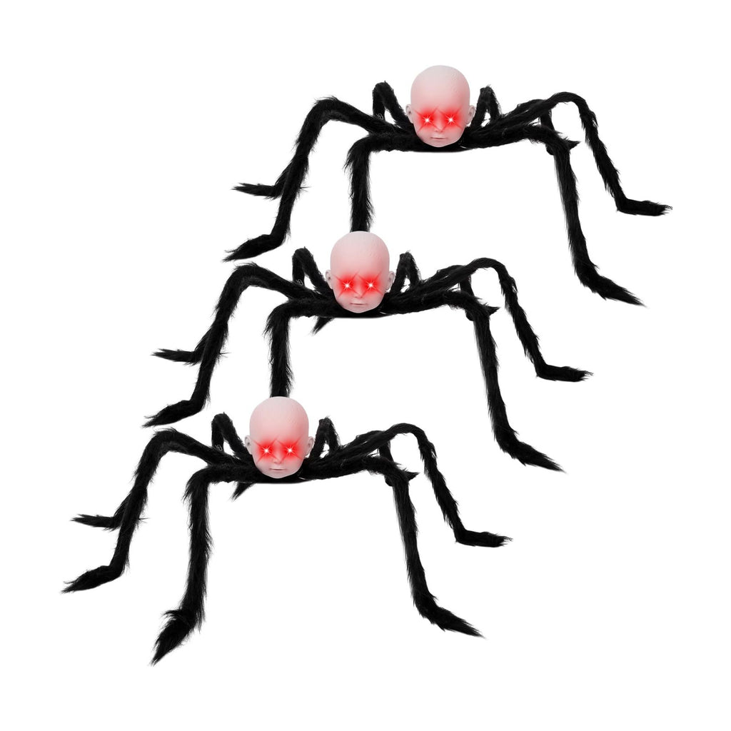 Suzile 3 Pack Halloween Doll Head Spider Light up Creepy Outdoor Decor