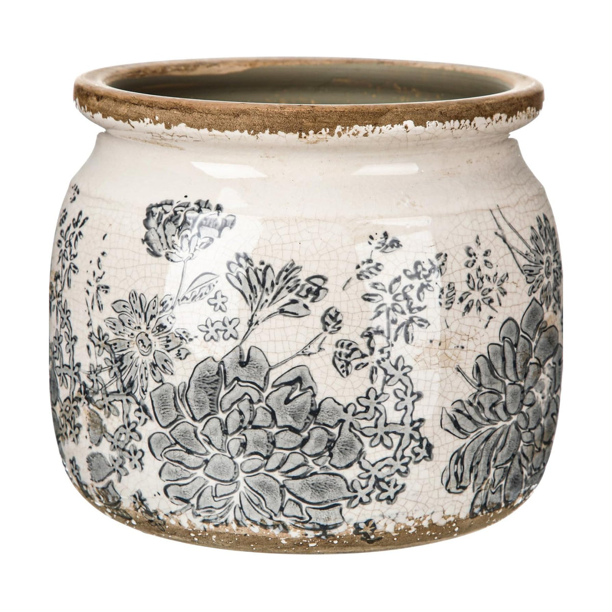 Vintage Planter Large Ceramic Plants Pot Grey Flower Pot