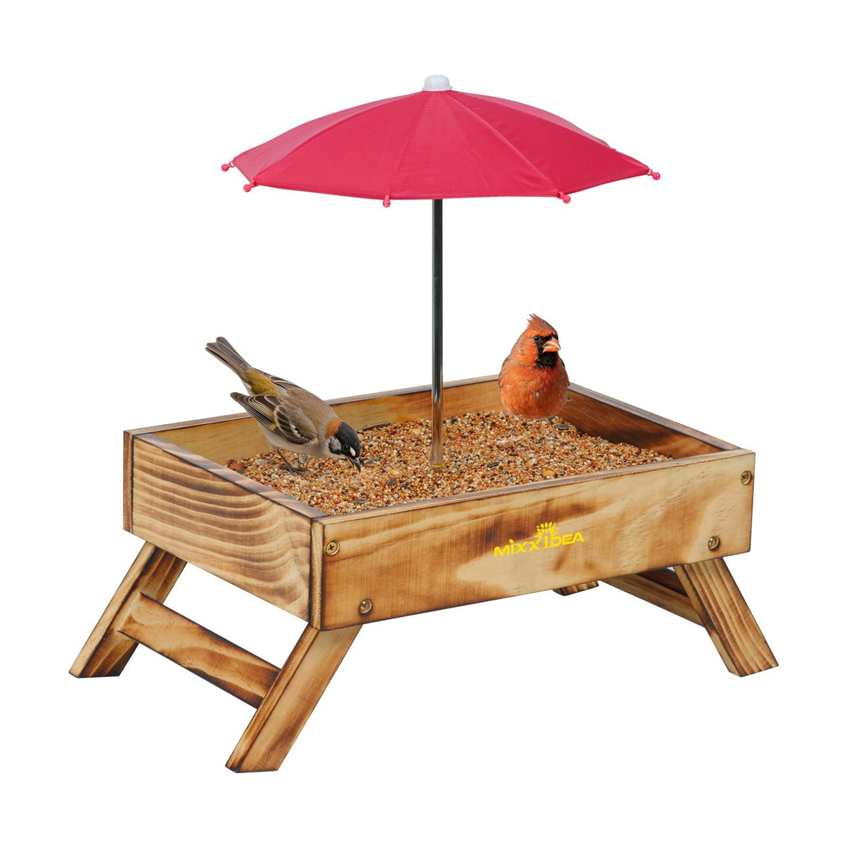 Ground Platform Bird Feeder, Wooden Outdoor Tray for Crows & Squirrels
