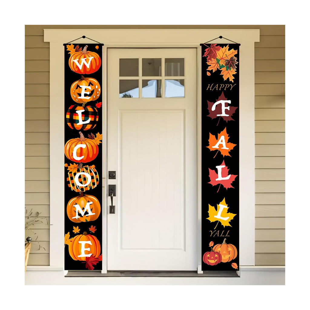 HOMETITUTE Happy Fall Porch Banner Set 12 x 71 Inch 2 Pack