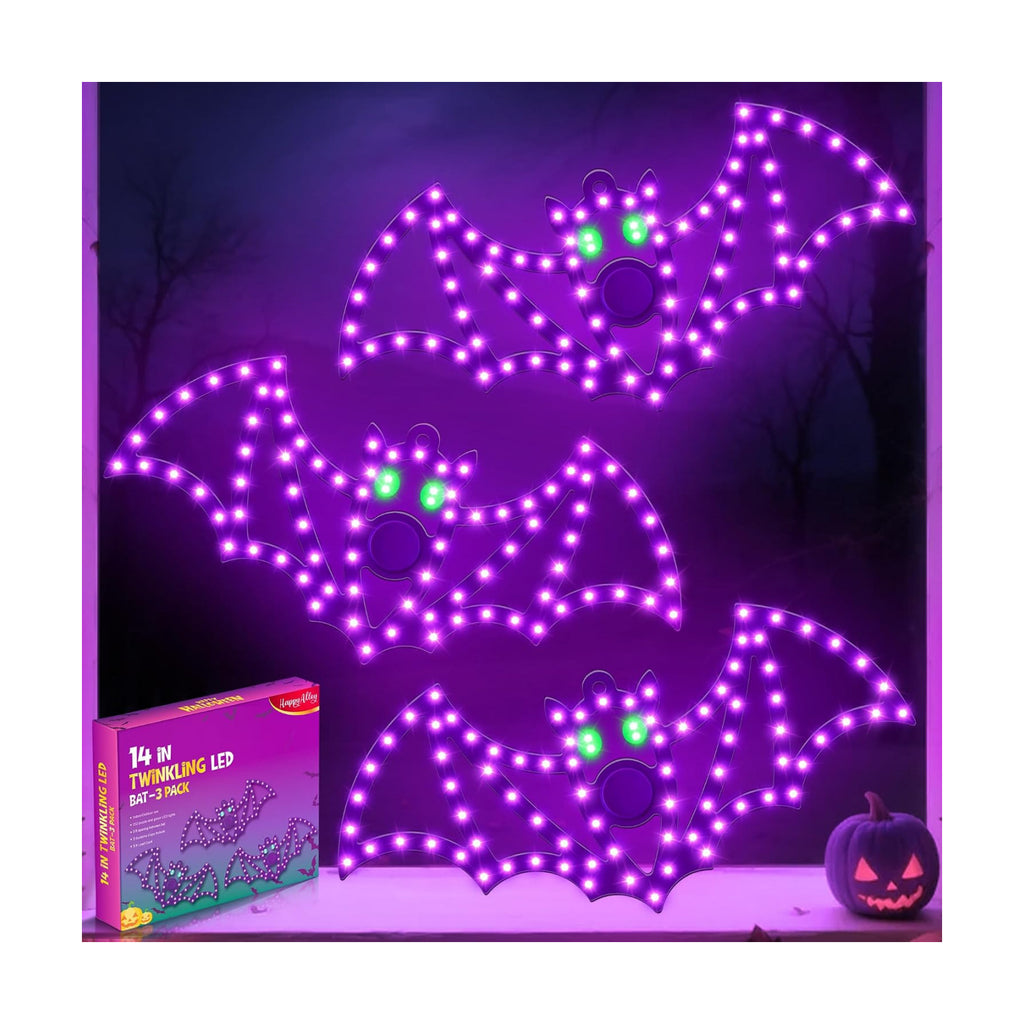 3-Pack 14" Halloween Classics Twinkling LED Bat Window Lights