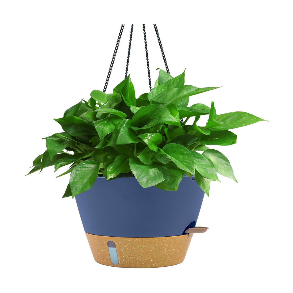 ZMTECH 12 Inch Hanging Planters for Indoor Plants, Large Blue Self Watering Hanging Planter with Visible Water Level &