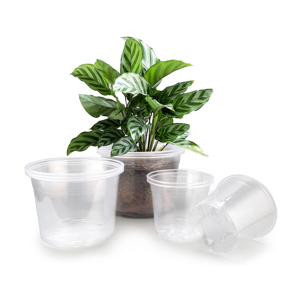 7/8/10 Inch Large Clear Nursery Pots with Drainage, 9 Pack Plastic Pots for Plants, Clear Plant Seedling Pots for
